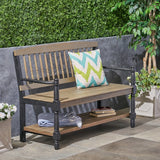 Imperial Outdoor Rustic Acacia Wood Bench with Shelf by Christopher Knight Home