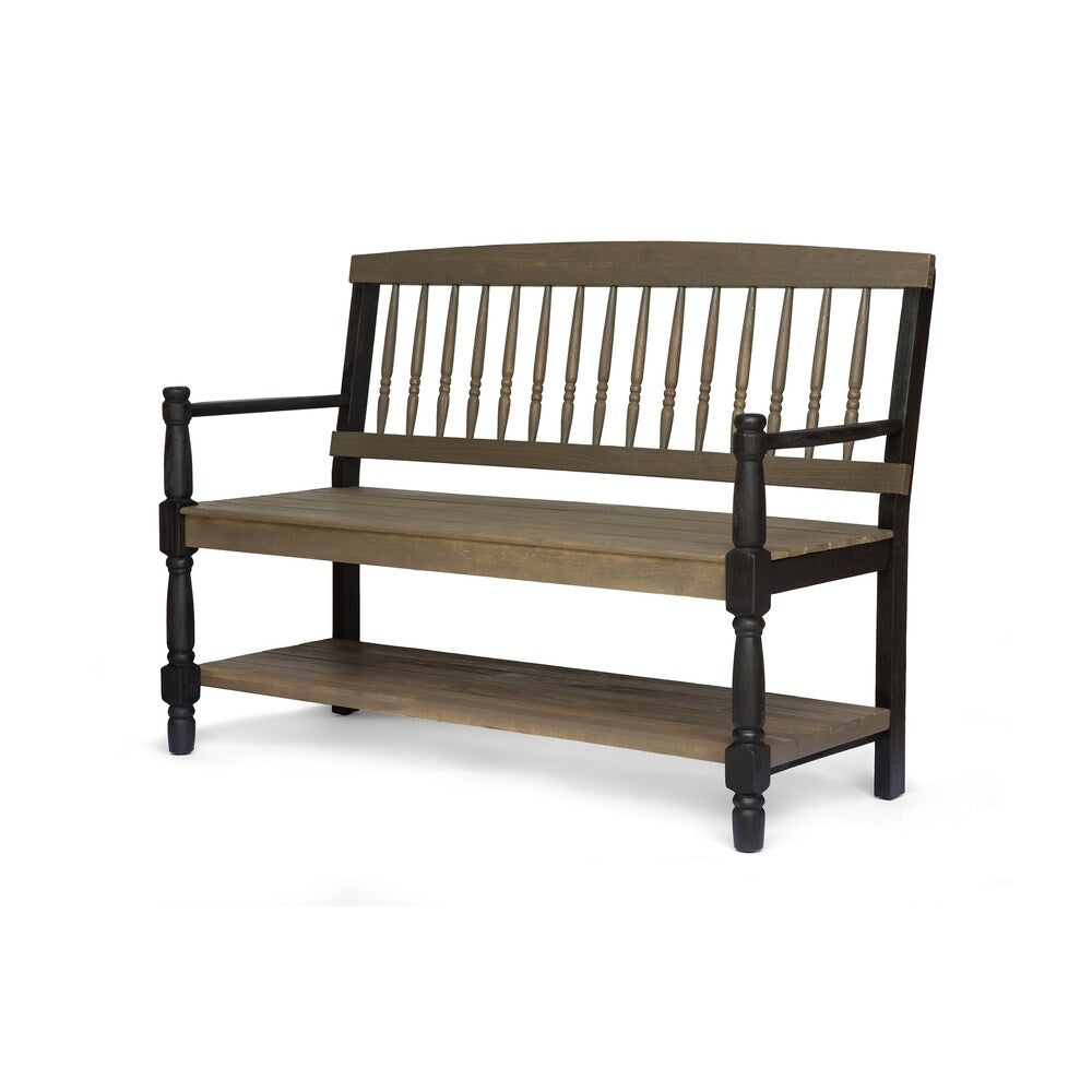 Imperial Outdoor Rustic Acacia Wood Bench with Shelf by Christopher Knight Home