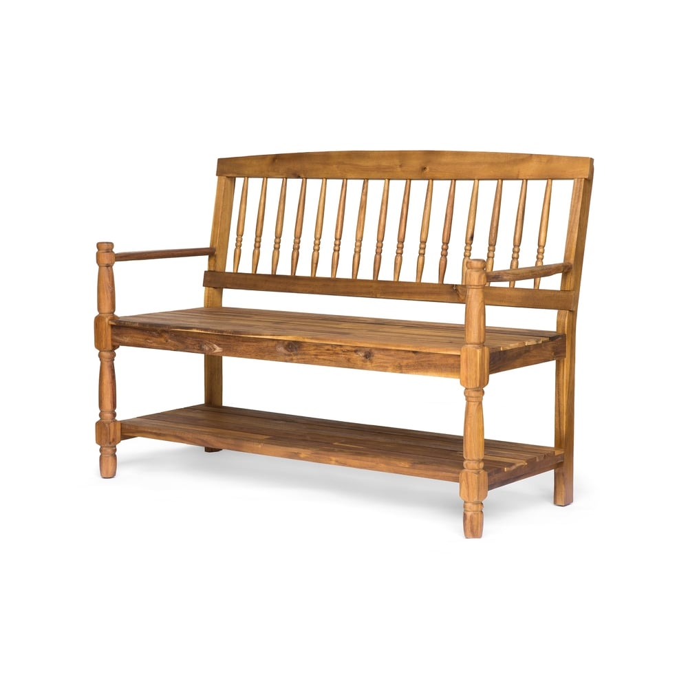 Imperial Outdoor Rustic Acacia Wood Bench with Shelf by Christopher Knight Home