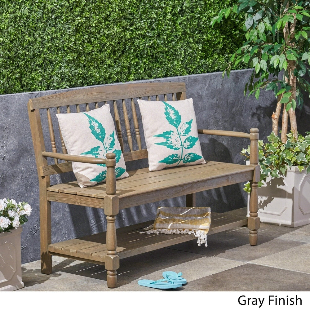 Imperial Outdoor Rustic Acacia Wood Bench with Shelf by Christopher Knight Home