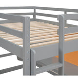 Impression Full size Loft Bed with Desk, Writing Board and 2 Drawers Cabinet, Sturdy construction & Unique design, White
