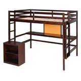 Impression Full size Loft Bed with Desk, Writing Board and 2 Drawers Cabinet, Sturdy construction & Unique design, White