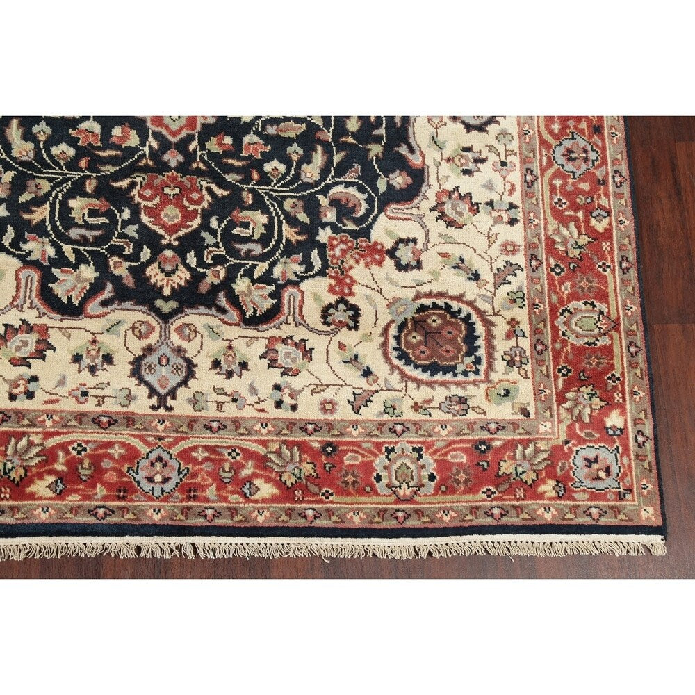 Indian Kashan Oriental Medallion Hand Knotted Wool Area Rug - 9'6" x 7'10"