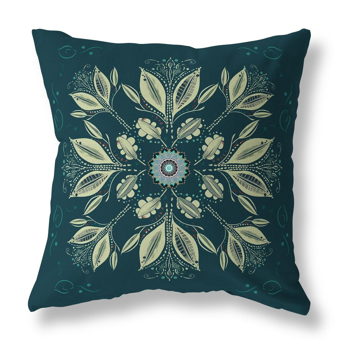 Indigo And Cream Leaf & Wing Whispers Faux Suede Throw Pillow Zipper