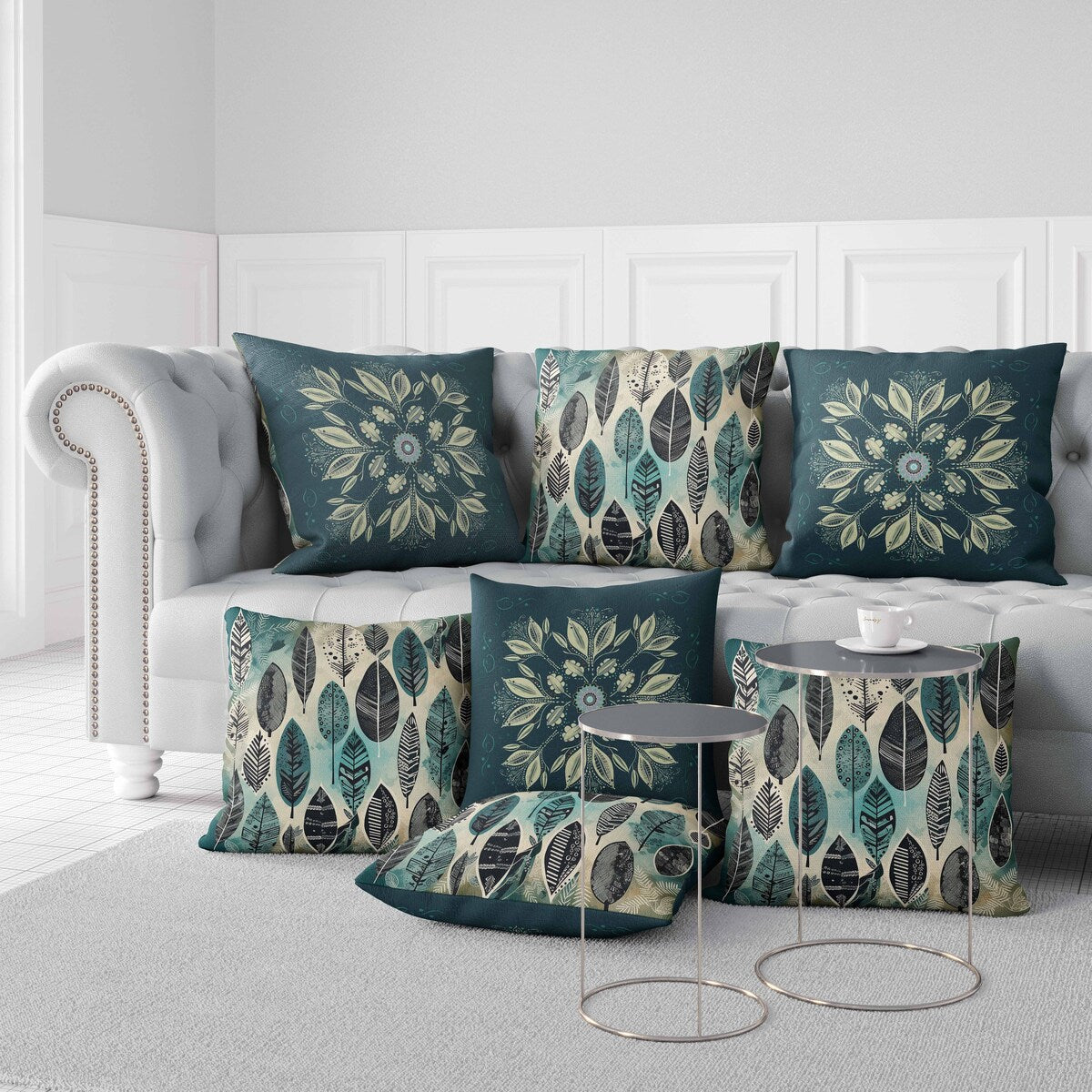 Indigo And Cream Leaf & Wing Whispers Faux Suede Throw Pillow Zipper