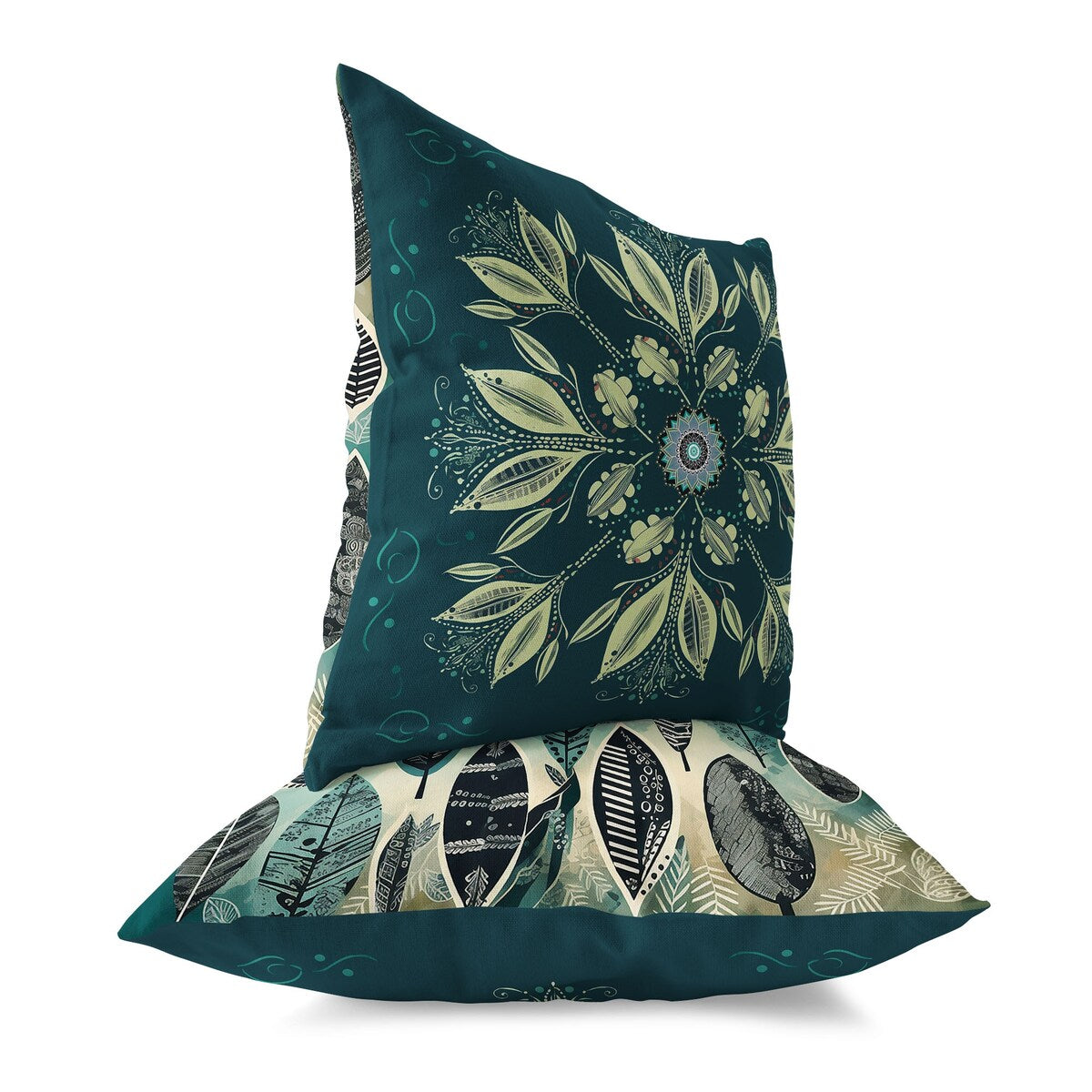 Indigo And Cream Leaf & Wing Whispers Faux Suede Throw Pillow Zipper