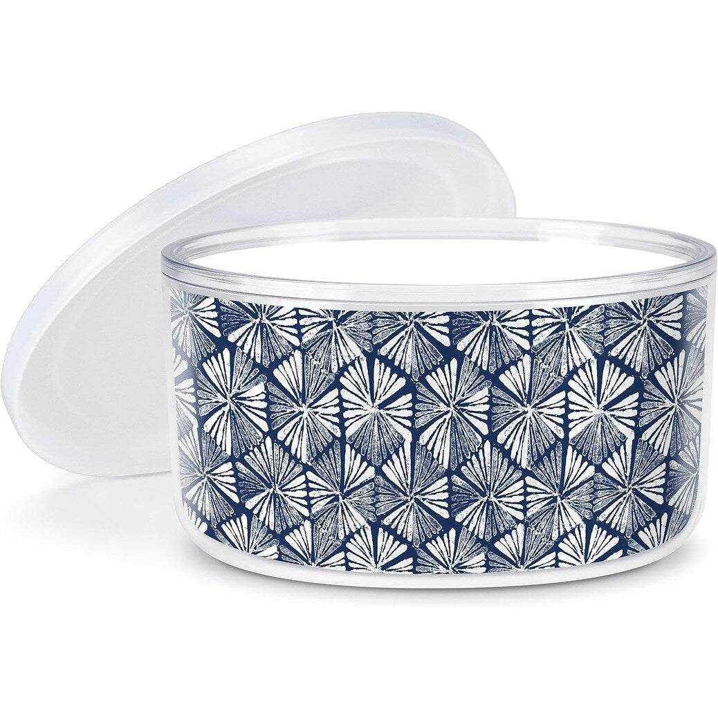 Indigo Flowers Double Wall Unbreakable Plastic Travel Bowl with Lid Holds 22 Ounces BPA Free Microwave Safe Dishwasher Safe
