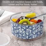 Indigo Flowers Double Wall Unbreakable Plastic Travel Bowl with Lid Holds 22 Ounces BPA Free Microwave Safe Dishwasher Safe
