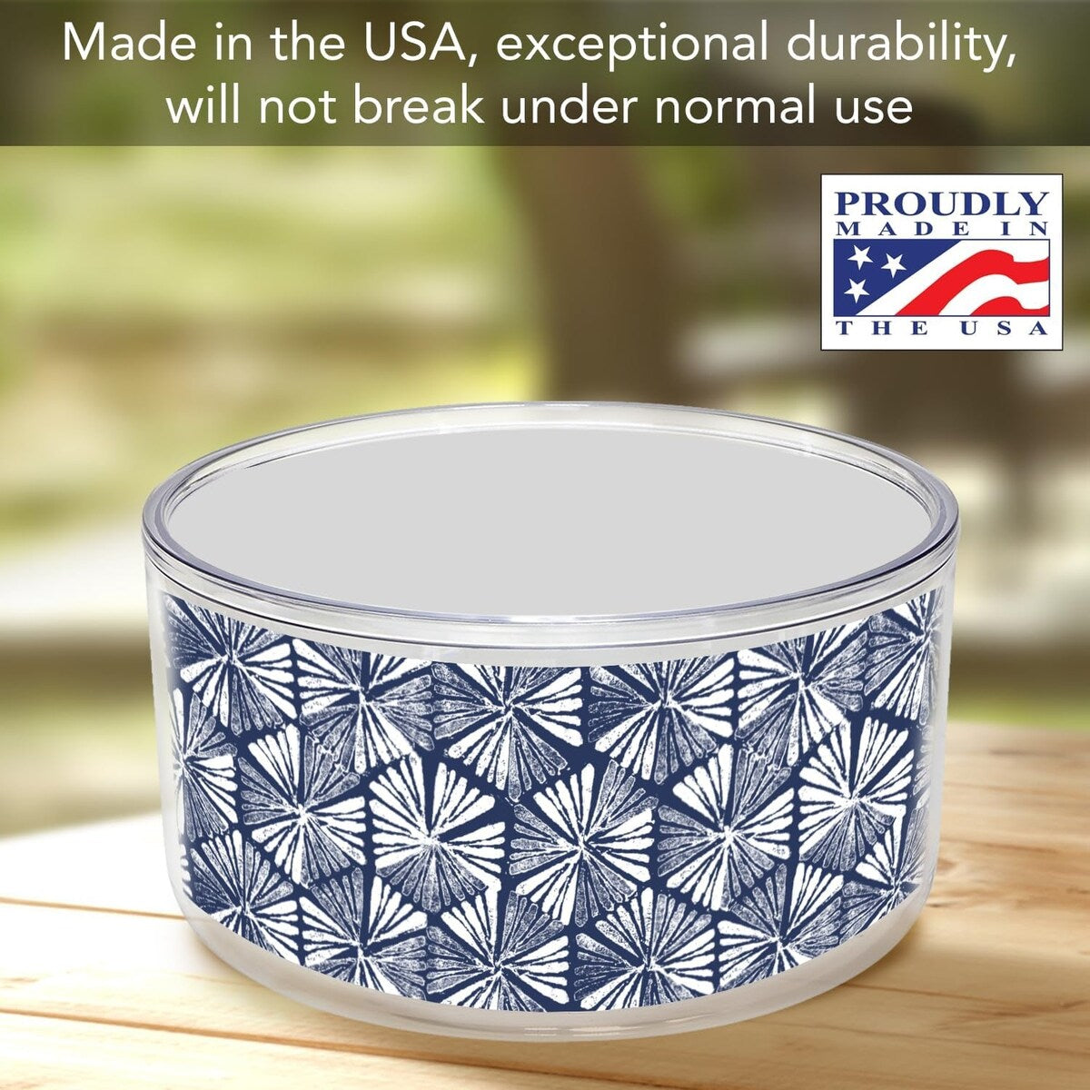 Indigo Flowers Double Wall Unbreakable Plastic Travel Bowl with Lid Holds 22 Ounces BPA Free Microwave Safe Dishwasher Safe