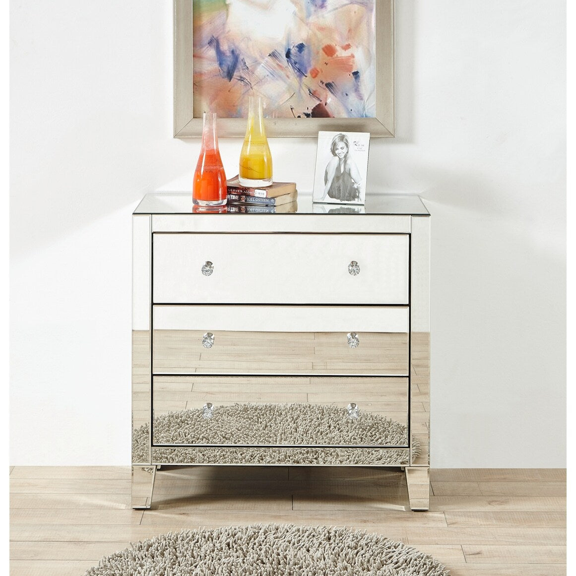 Indigo Home 3 Drawers Dresser 32 x16 x 32 in. in Clear Mirror