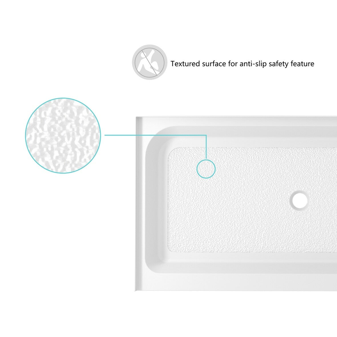Indigo Home 48x36 inch Single Threshold Shower Tray Center Drain in White
