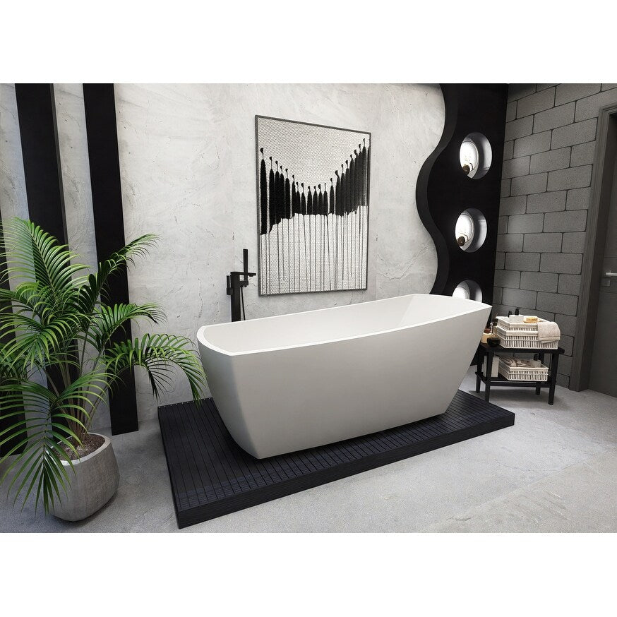 Indigo Home 72 inch Soaking Single Slipper Rectangular Bathtub in Glossy White