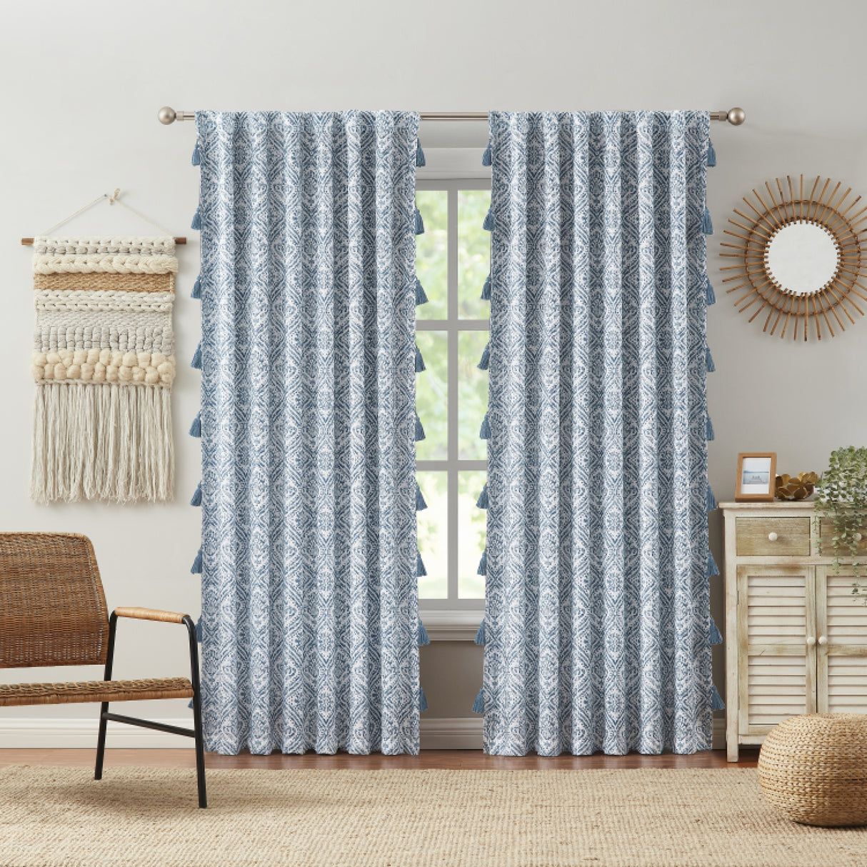 Indigo Ink Adalet Ogee Tassel Rod Pocket Blackout Curtain Panel - N/A