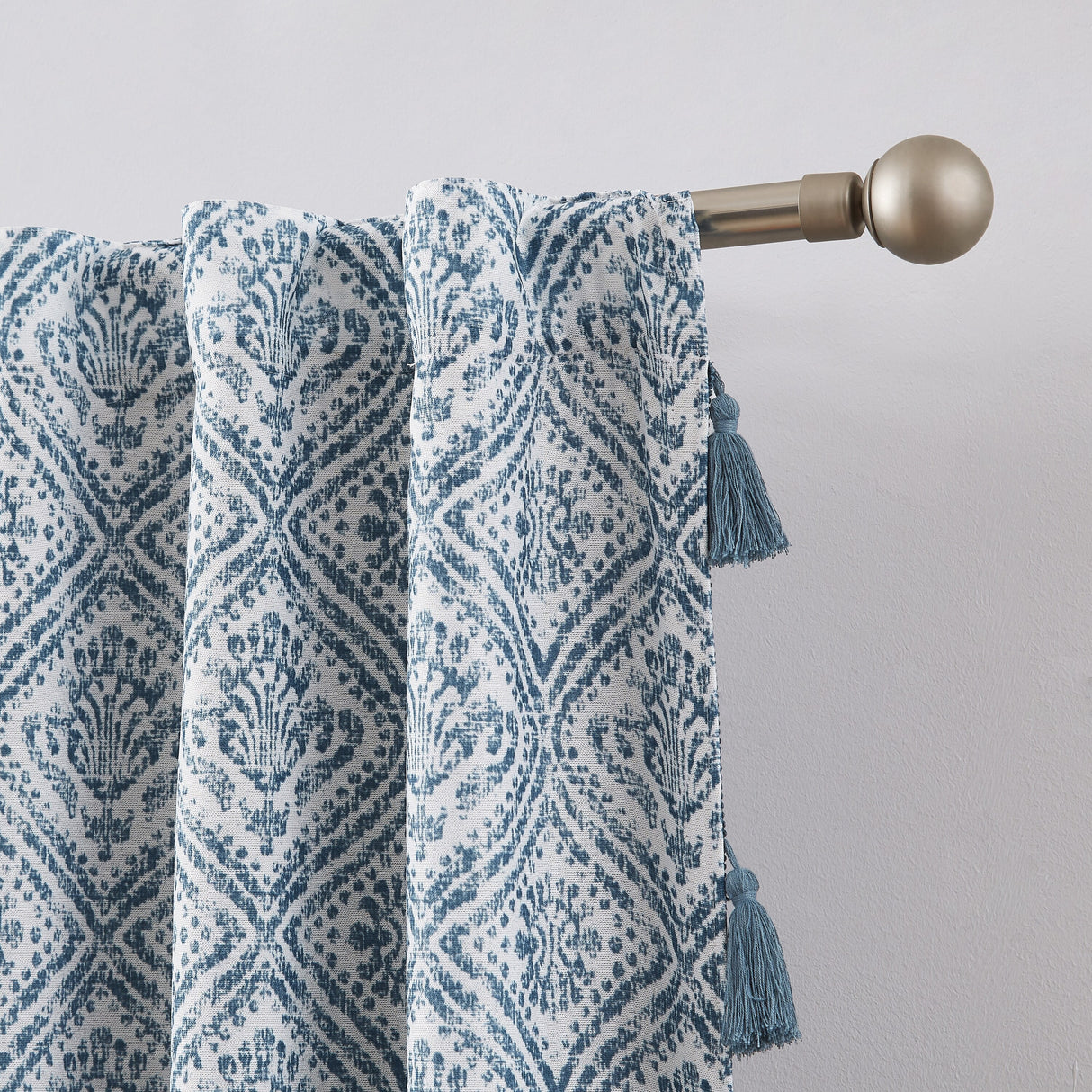 Indigo Ink Adalet Ogee Tassel Rod Pocket Blackout Curtain Panel - N/A