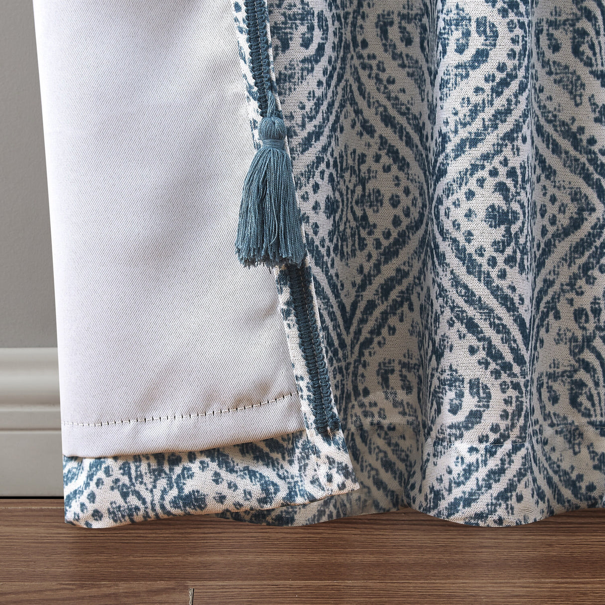 Indigo Ink Adalet Ogee Tassel Rod Pocket Blackout Curtain Panel - N/A