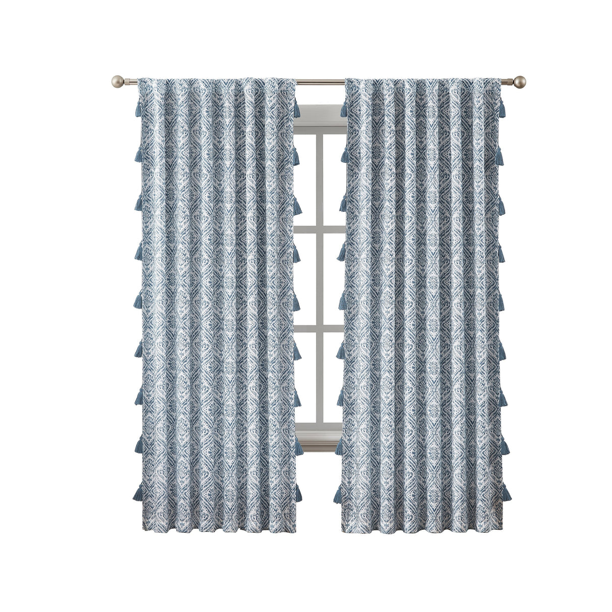 Indigo Ink Adalet Ogee Tassel Rod Pocket Blackout Curtain Panel - N/A