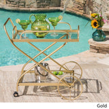 Indio Outdoor Traditional Glass Bar Cart with Shelves by Christopher Knight Home