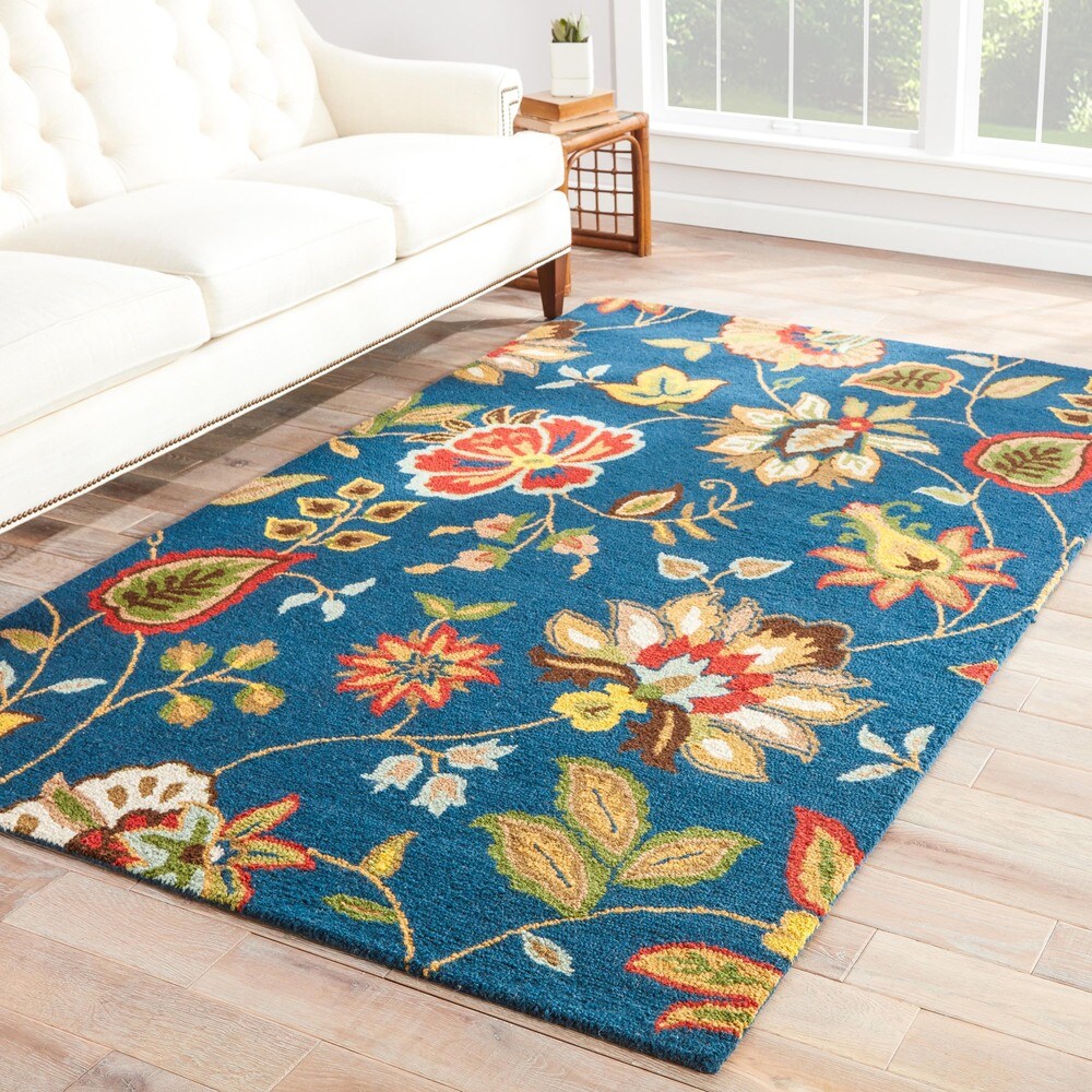 Dahlia Handmade Floral Blue/ Multicolor Area Rug (3'6" X 5'6") - 3'6" x 5'6"