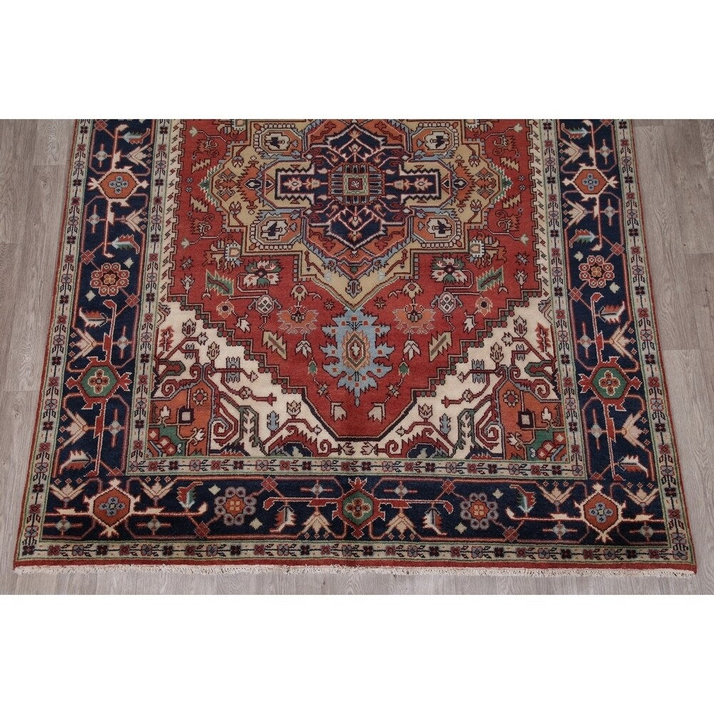 Indo Heriz Serapi Oriental Hand Knotted Wool Indian Area Rug - 10'0" x 7'11"