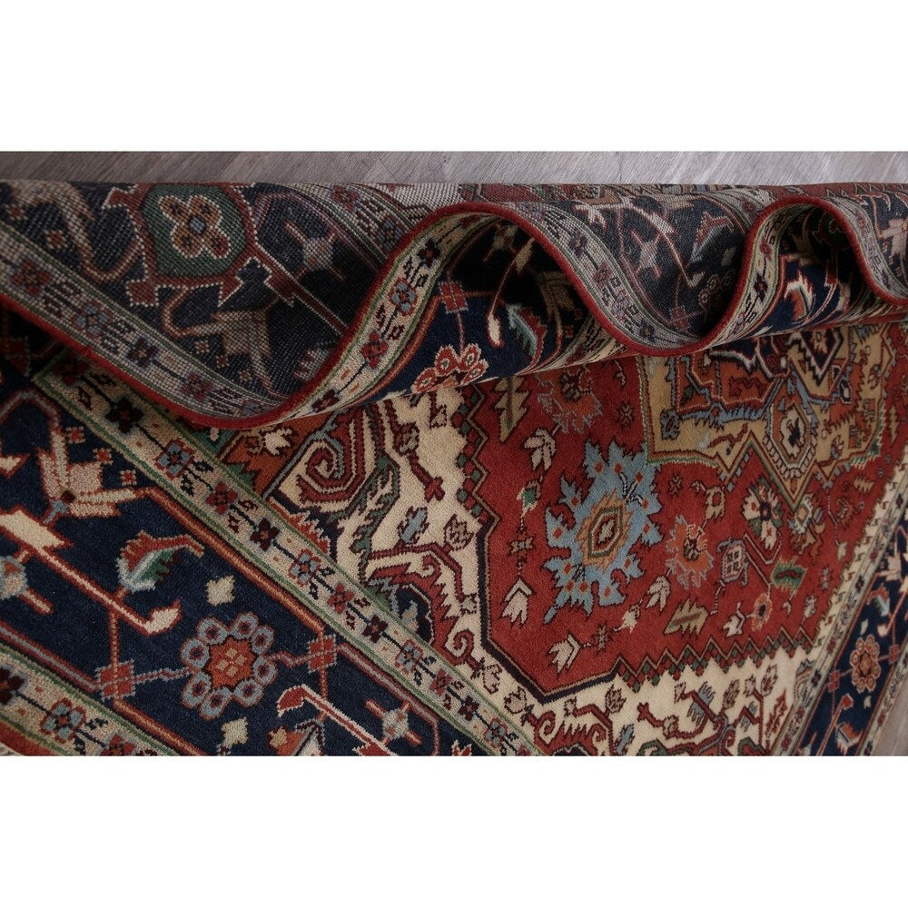 Indo Heriz Serapi Oriental Hand Knotted Wool Indian Area Rug - 10'0" x 7'11"
