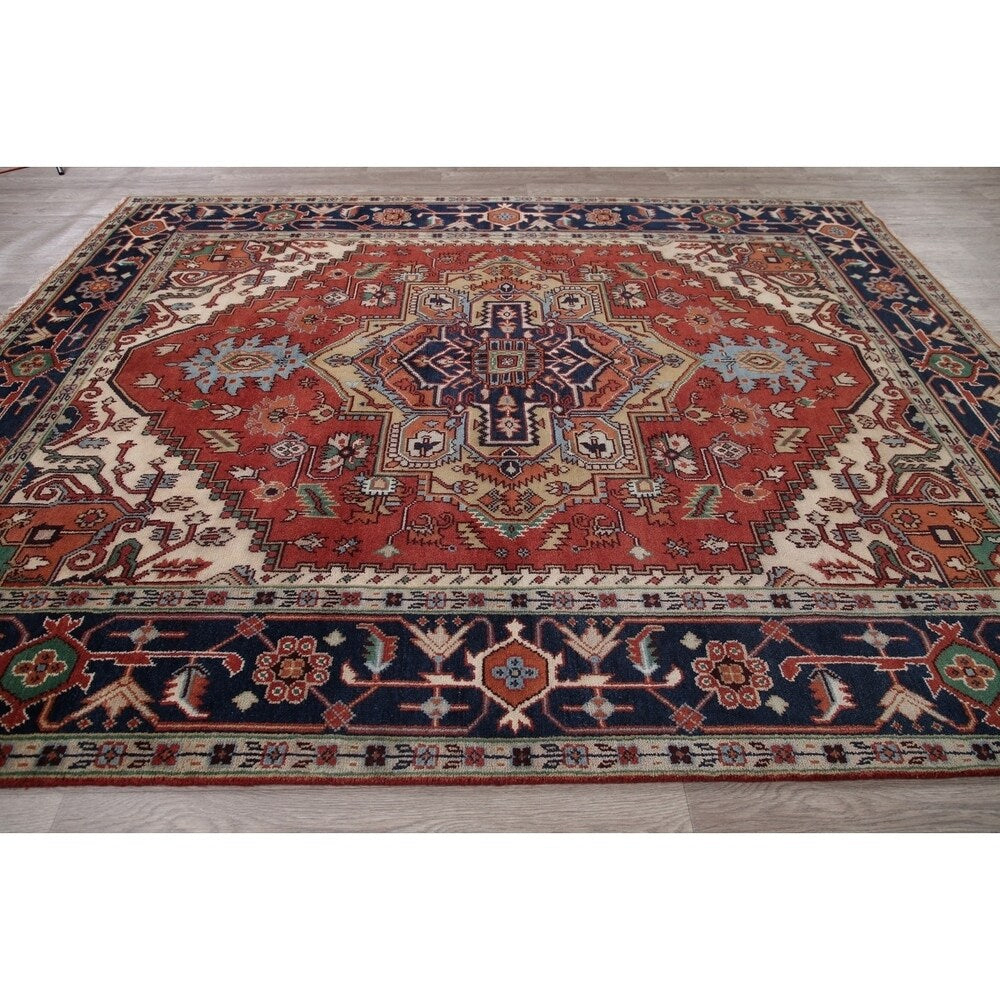 Indo Heriz Serapi Oriental Hand Knotted Wool Indian Area Rug - 10'0" x 7'11"