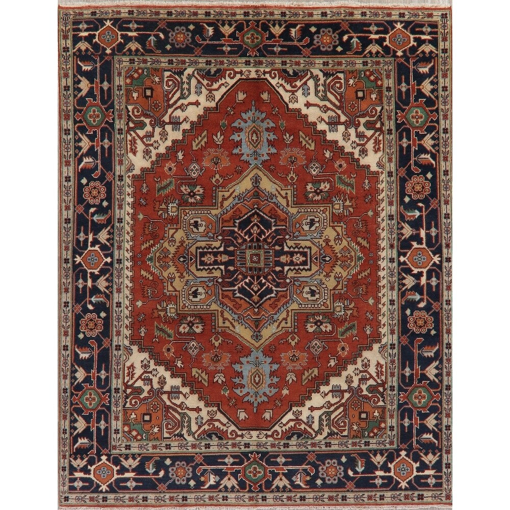 Indo Heriz Serapi Oriental Hand Knotted Wool Indian Area Rug - 10'0" x 7'11"