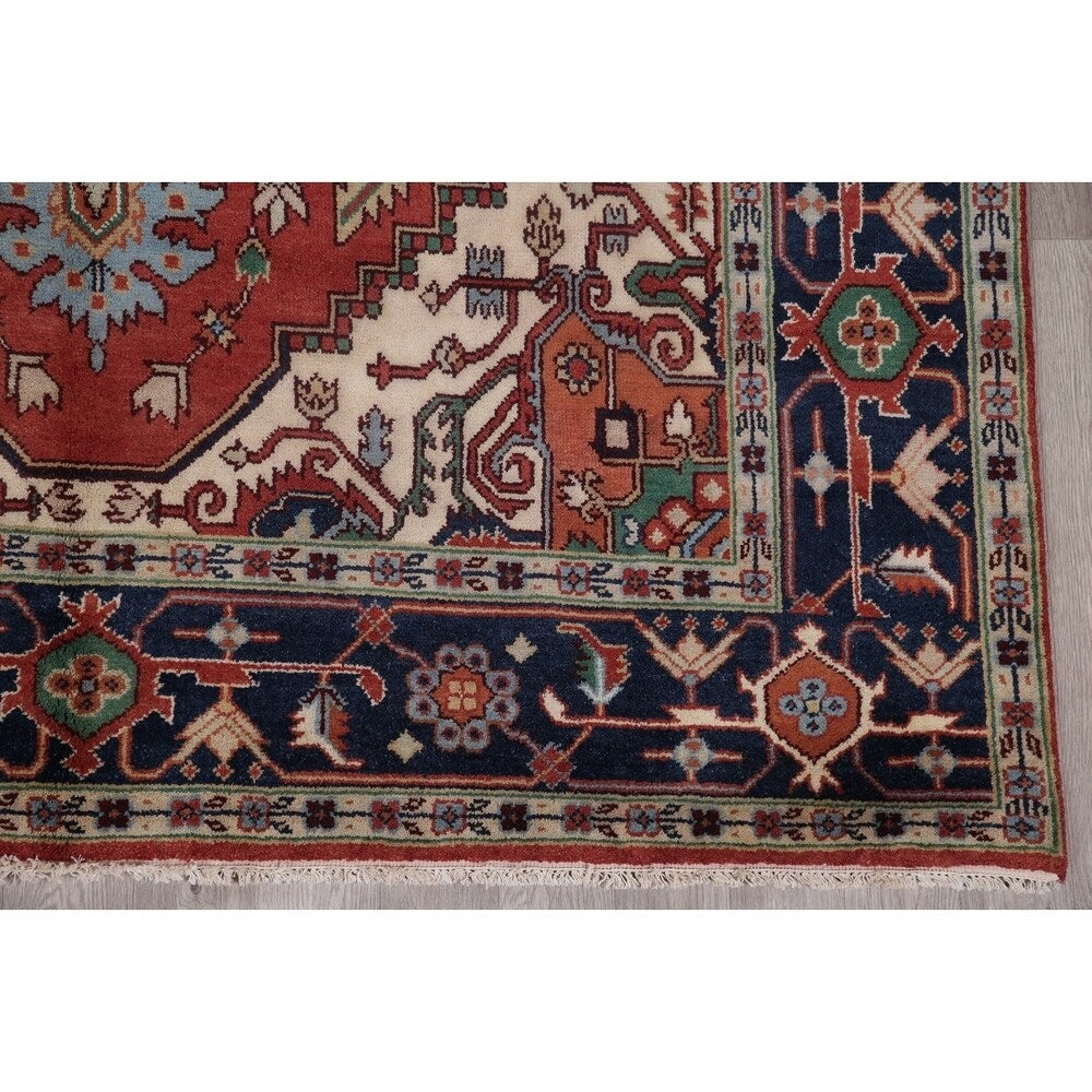 Indo Heriz Serapi Oriental Hand Knotted Wool Indian Area Rug - 10'0" x 7'11"