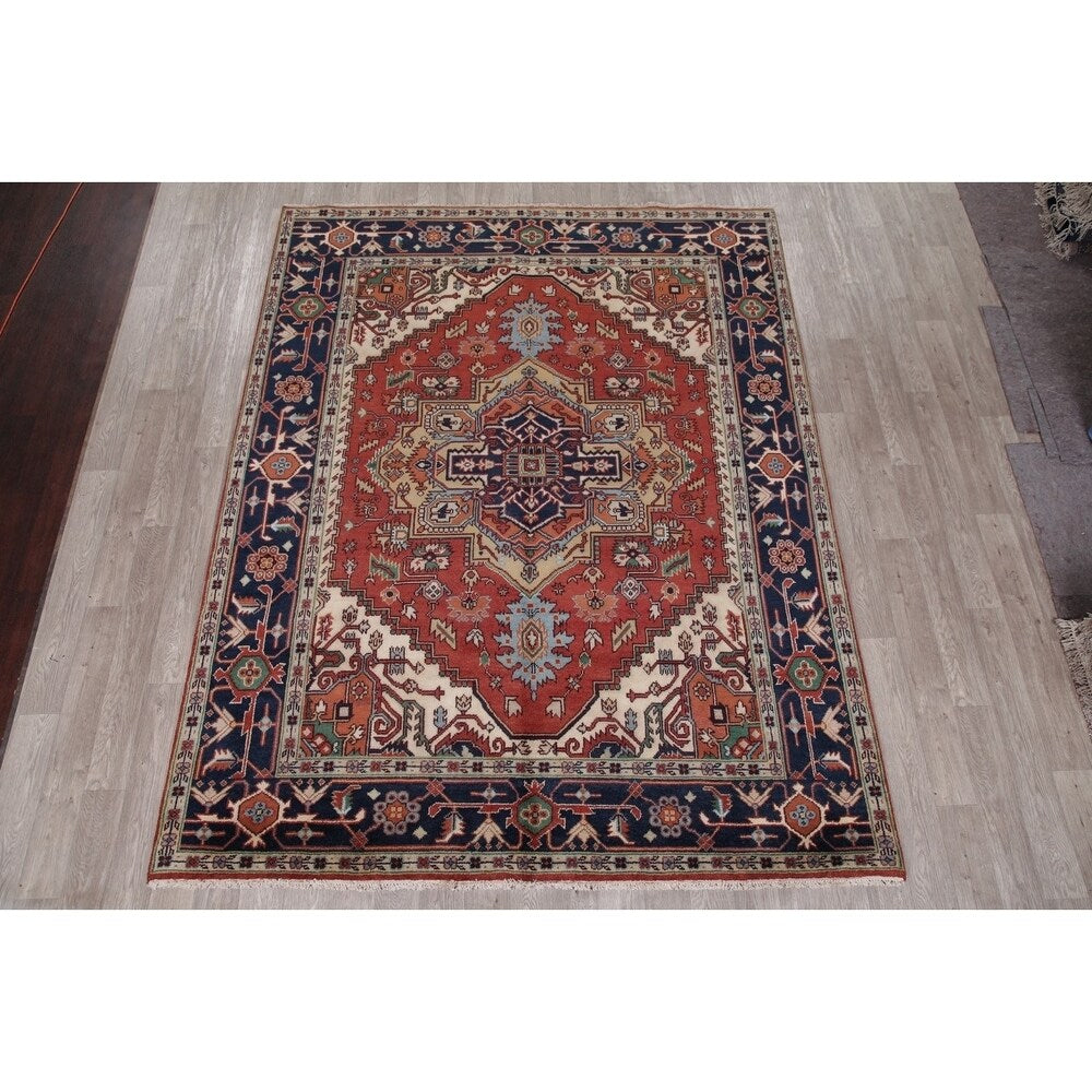 Indo Heriz Serapi Oriental Hand Knotted Wool Indian Area Rug - 10'0" x 7'11"