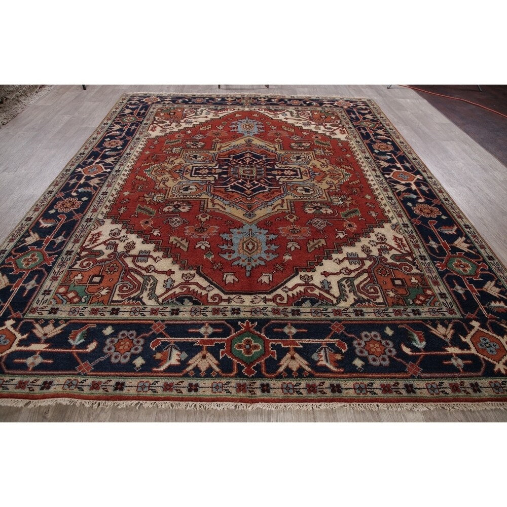 Indo Heriz Serapi Oriental Hand Knotted Wool Indian Area Rug - 10'0" x 7'11"