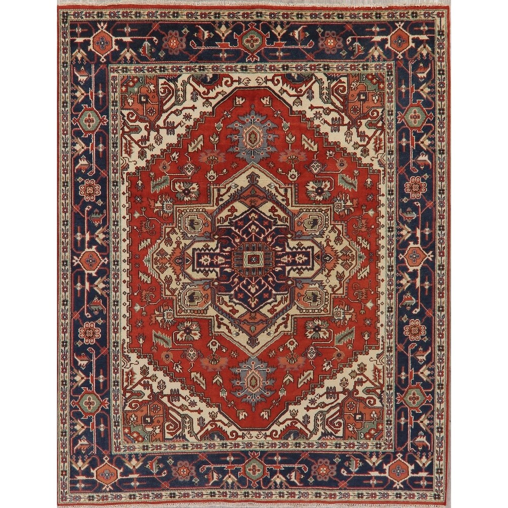 Indo Heriz Serapi Oriental Hand Knotted Wool Indian Area Rug - 10'0" x 8'0"