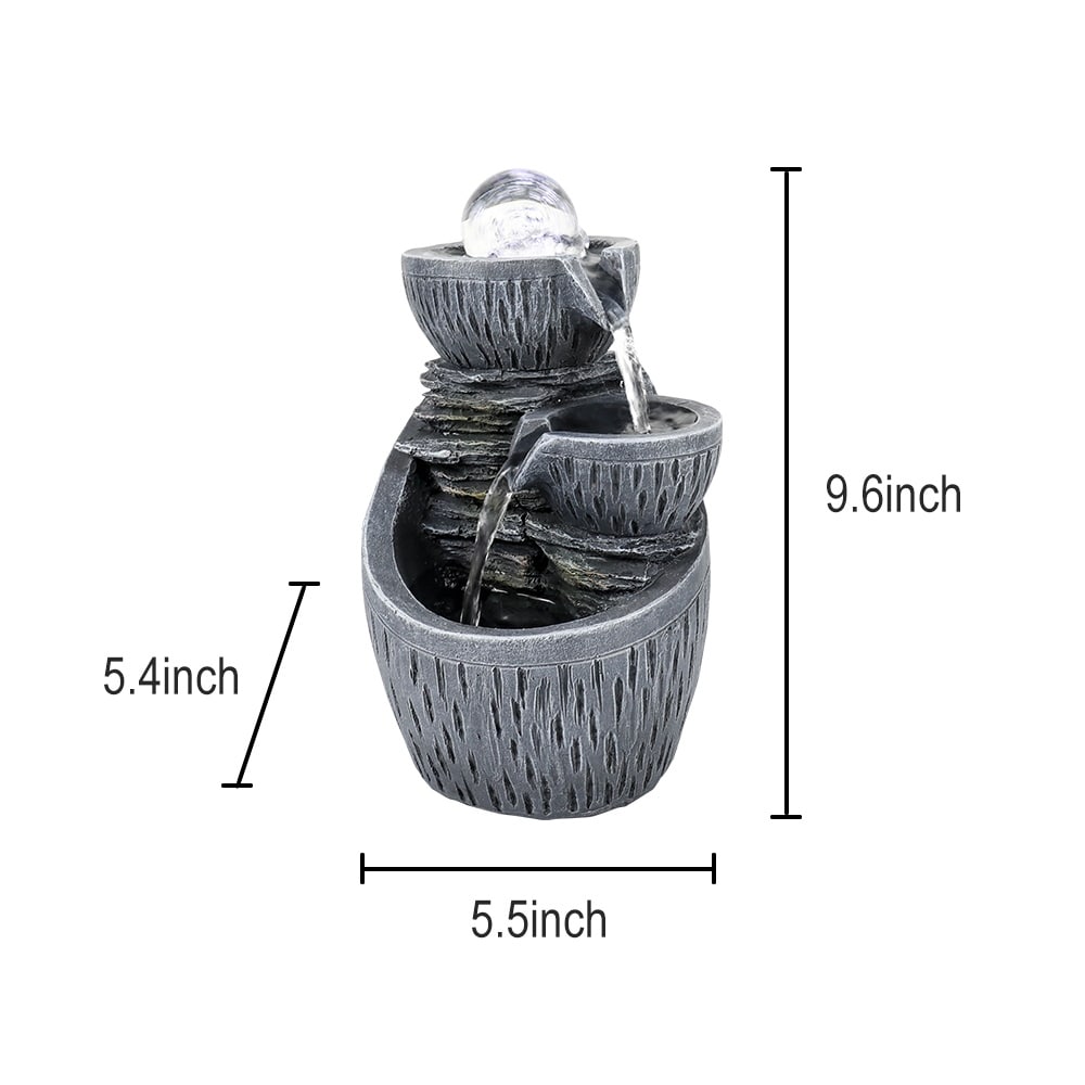 Indoor 3-Tier Tabletop Water Fountain w/LED Light and Crystal Ball