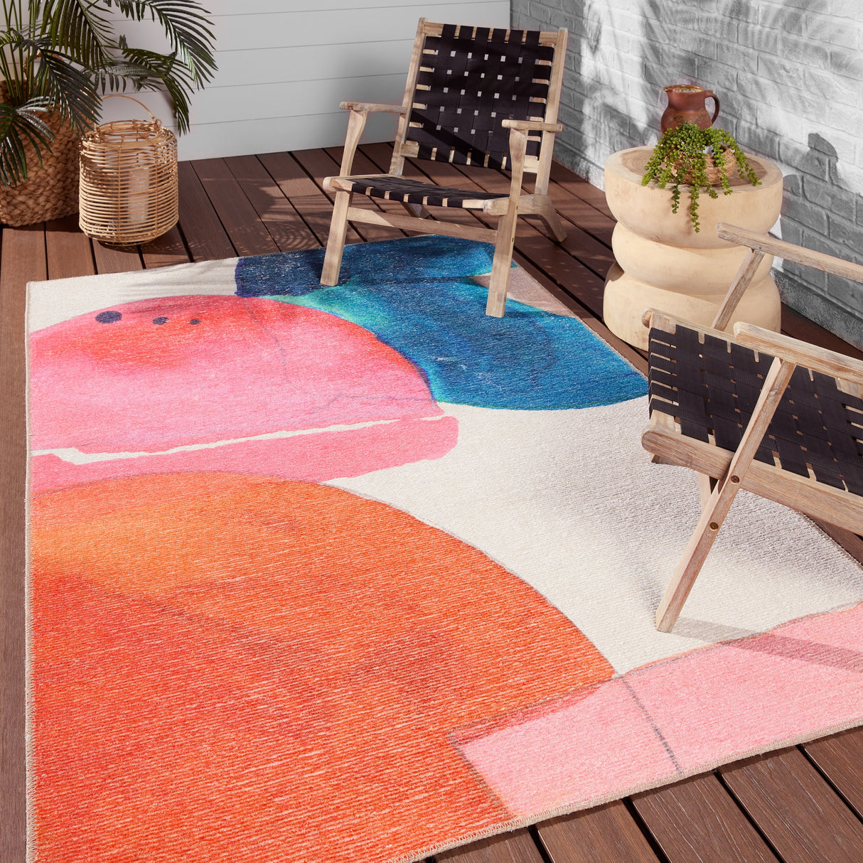 Indoor Machine Washable Abstract Pink/ Multicolor Area Rug