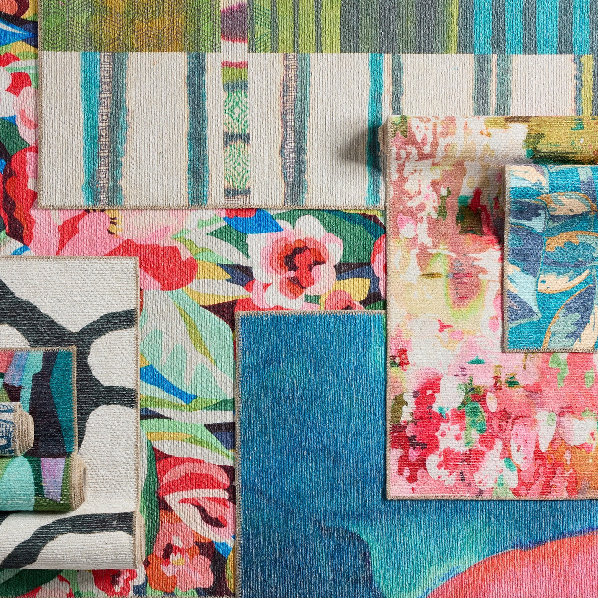 Indoor Machine Washable Abstract Pink/ Multicolor Area Rug