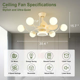 Indoor Black Modern Ceiling Fan with Light, Reversible Fandelier with Bulbs and Remote for Living Room
