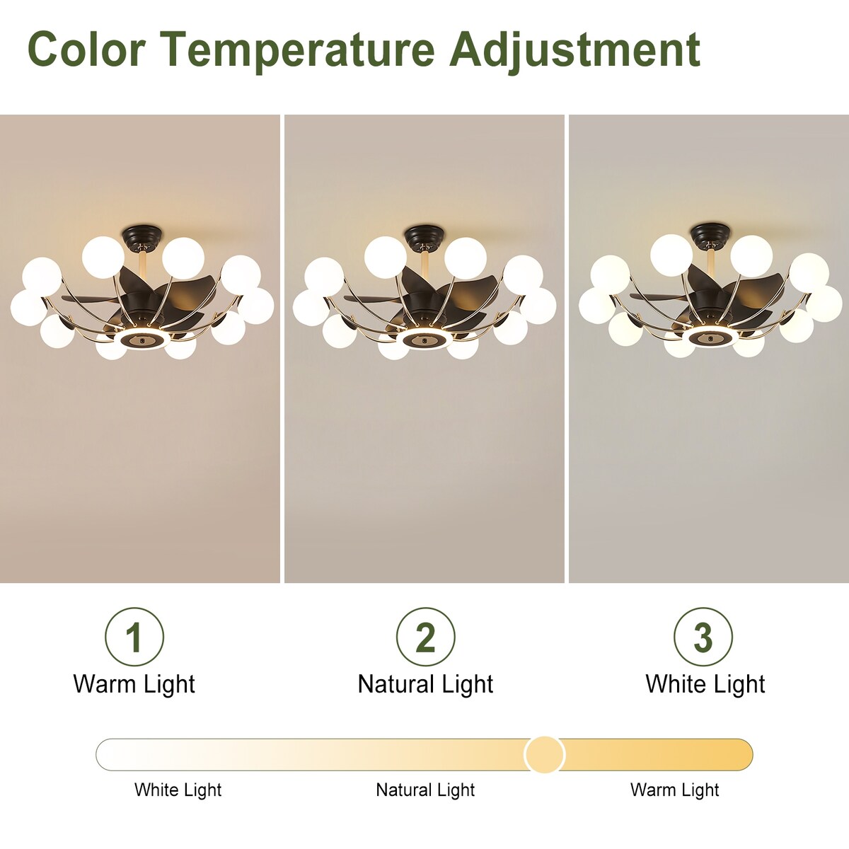 Indoor Black Modern Ceiling Fan with Light, Reversible Fandelier with Bulbs and Remote for Living Room