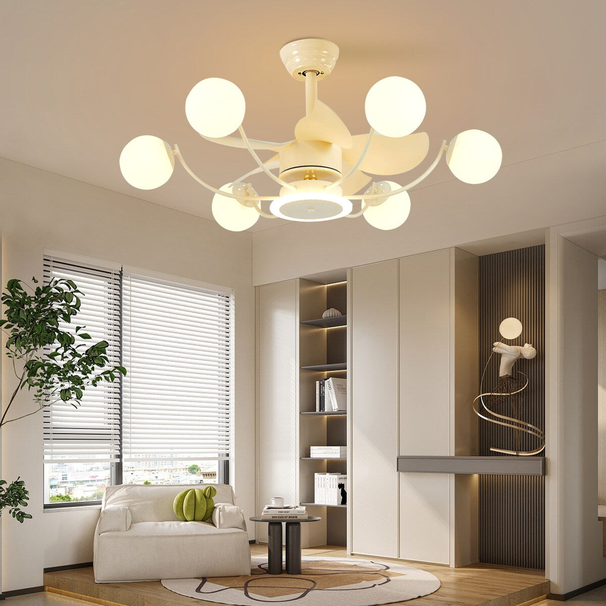 Indoor Black Modern Ceiling Fan with Light, Reversible Fandelier with Bulbs and Remote for Living Room