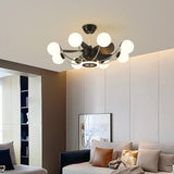 Indoor Black Modern Ceiling Fan with Light, Reversible Fandelier with Bulbs and Remote for Living Room