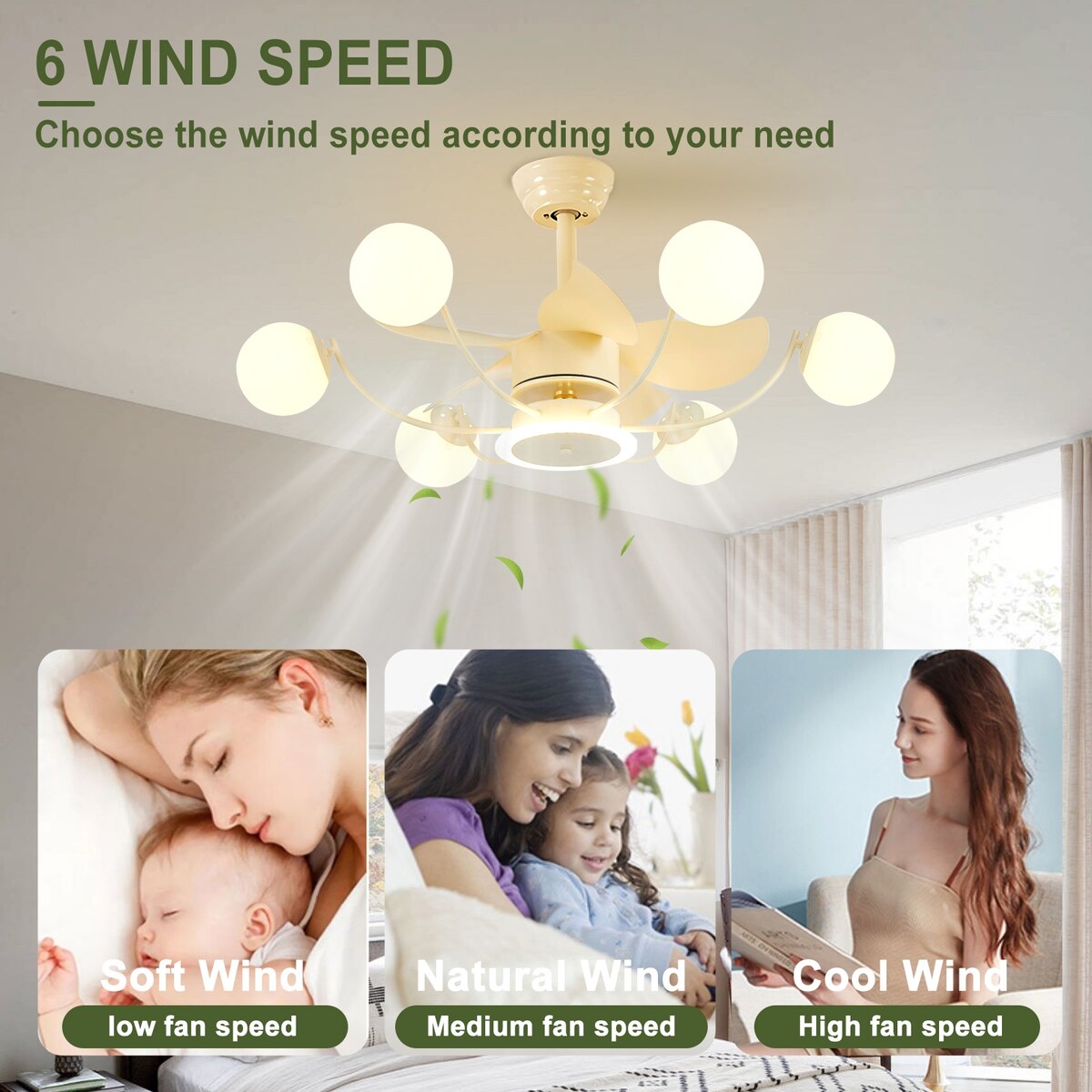 Indoor Black Modern Ceiling Fan with Light, Reversible Fandelier with Bulbs and Remote for Living Room
