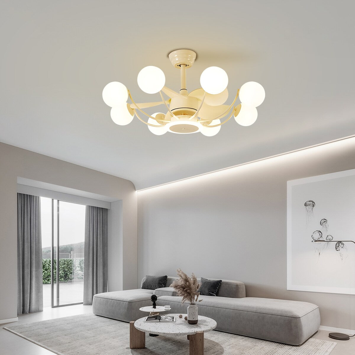 Indoor Black Modern Ceiling Fan with Light, Reversible Fandelier with Bulbs and Remote for Living Room
