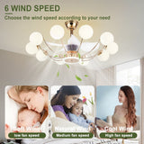 Indoor Black Modern Ceiling Fan with Light, Reversible Fandelier with Bulbs and Remote for Living Room