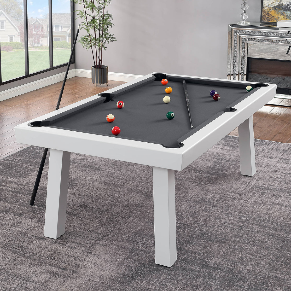 Laguna Indoor/Outdoor 7ft Slate Pool Table Dining Set with 2 Benches & Accessories, White Finish