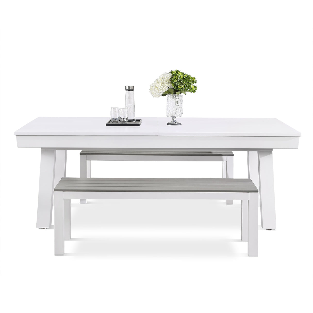 Laguna Indoor/Outdoor 7ft Slate Pool Table Dining Set with 2 Benches & Accessories, White Finish