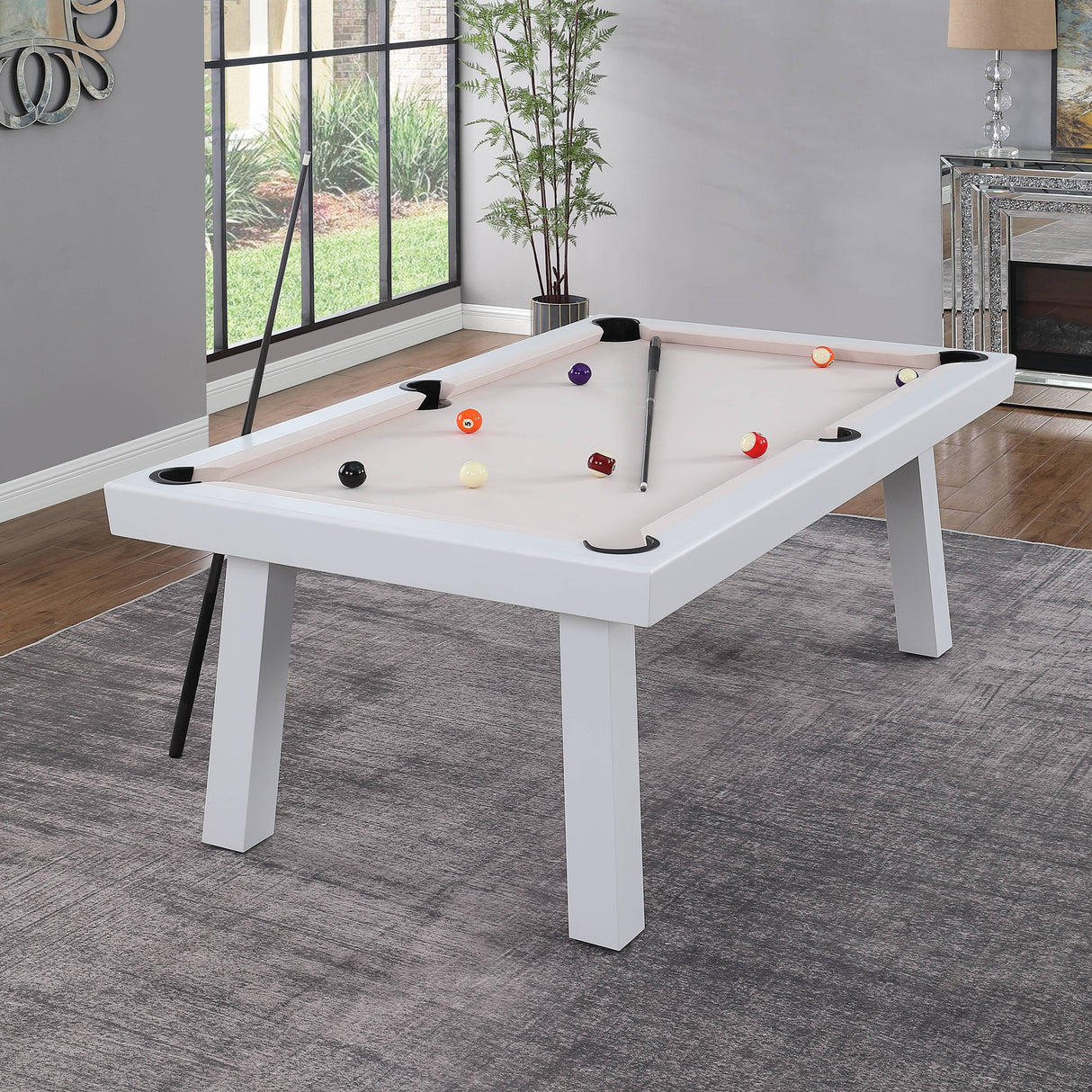 Laguna Indoor/Outdoor 7ft Slate Pool Table Dining Set with 2 Benches & Accessories, White Finish