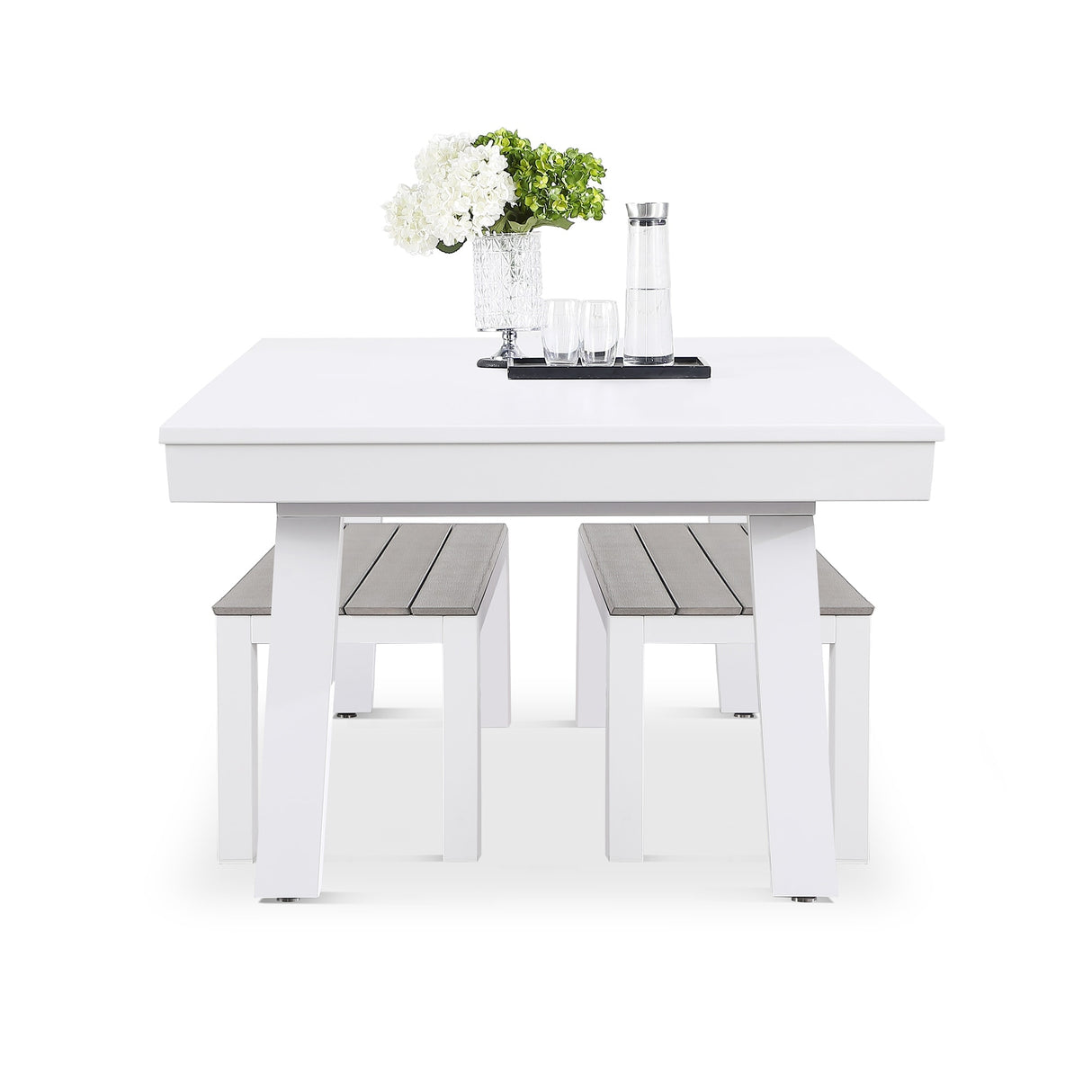 Laguna Indoor/Outdoor 7ft Slate Pool Table Dining Set with 2 Benches & Accessories, White Finish