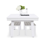 Laguna Indoor/Outdoor 7ft Slate Pool Table Dining Set with 2 Benches & Accessories, White Finish
