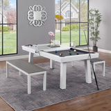 Laguna Indoor/Outdoor 7ft Slate Pool Table Dining Set with 2 Benches & Accessories, White Finish