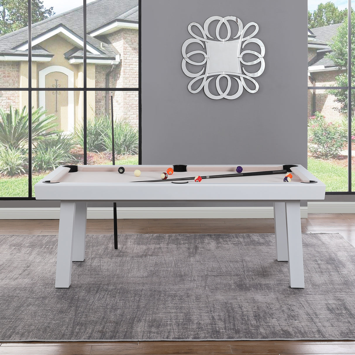 Laguna Indoor/Outdoor 7ft Slate Pool Table Dining Set with 2 Benches & Accessories, White Finish