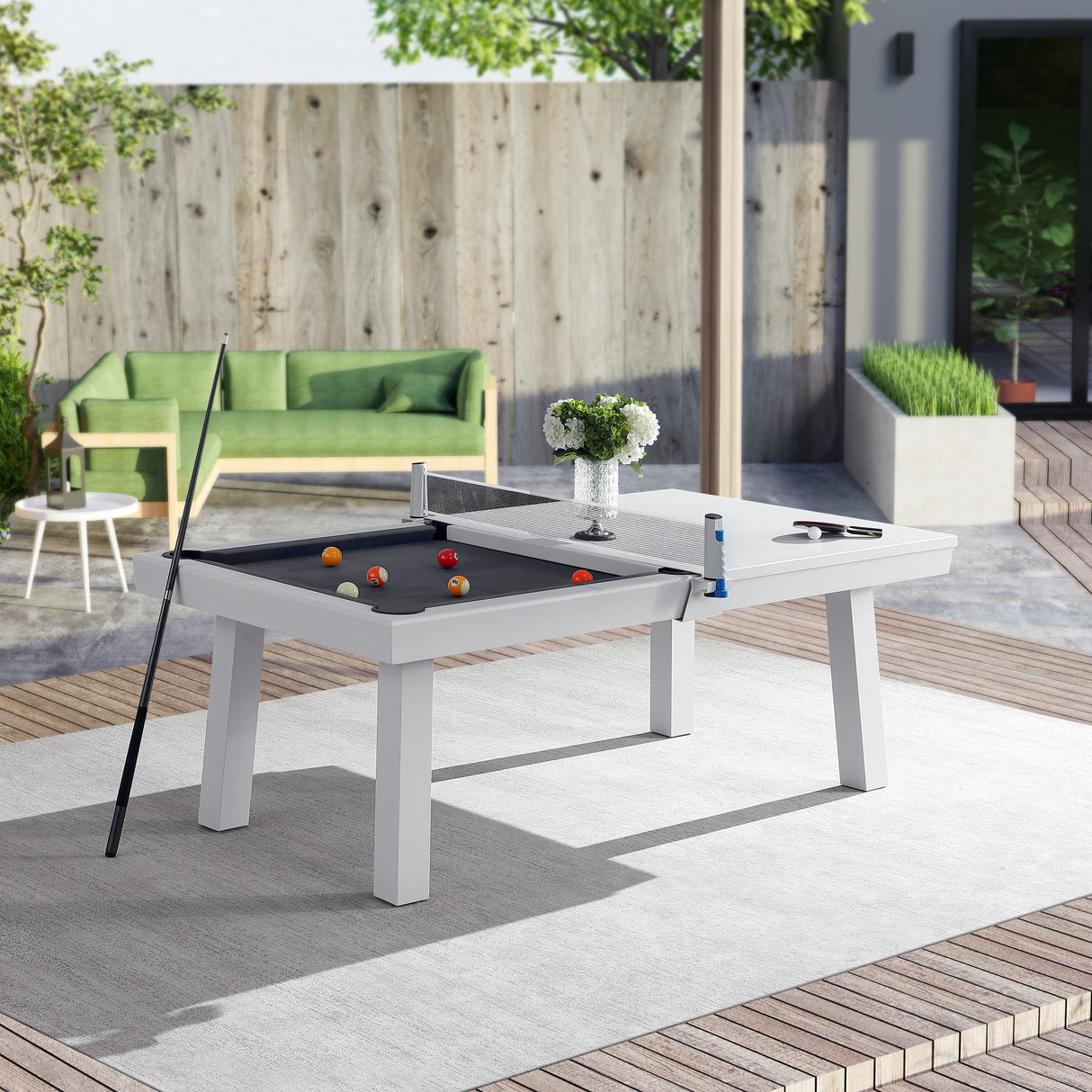 Laguna Indoor/Outdoor 7ft Slate Pool Table Dining Set with 2 Benches & Accessories, White Finish
