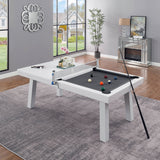 Laguna Indoor/Outdoor 7ft Slate Pool Table Dining Set with 2 Benches & Accessories, White Finish