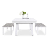 Laguna Indoor/Outdoor 7ft Slate Pool Table Dining Set with 2 Benches & Accessories, White Finish